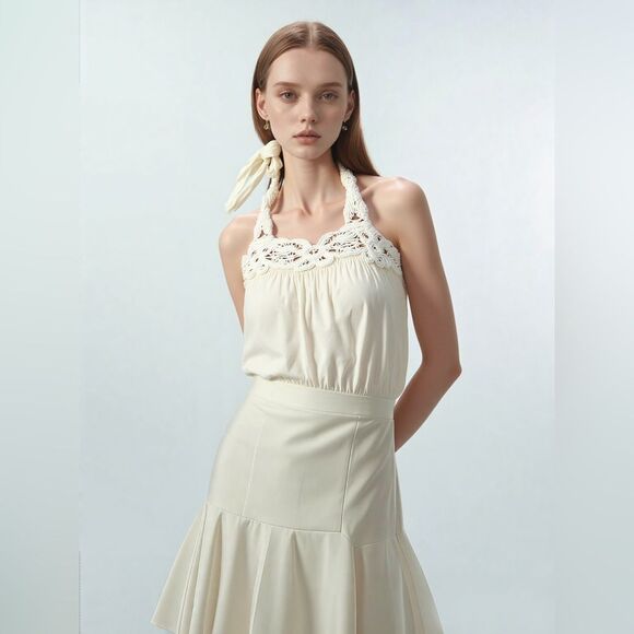 Y2K Vintage Lace Trim Halter Top Womens Small Rosette Sweetheart Coquette Fairy - Picture 3 of 7